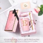 Personalized Pink Initial Ceramic Coffee Mug with Lid, Spoon & Gift Box – 14oz Custom Women's Gift – Bundle of 10 - Image 3
